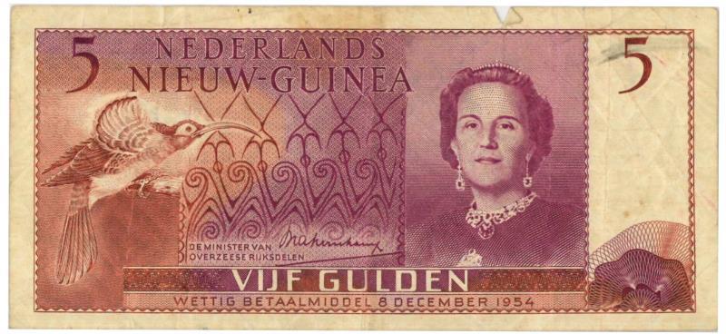 Nieuw-Guinea. 5 gulden. Banknote. Type 1954. - Fine.