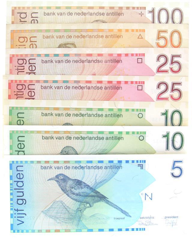 Netherlands Antilles. 5-100 gulden. Banknotes. Type 1986-2004. - UNC.