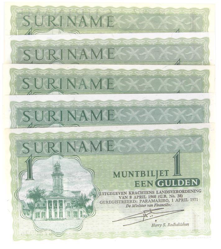 Suriname. 1 gulden. Banknotes. Type 1971-1984. - UNC.