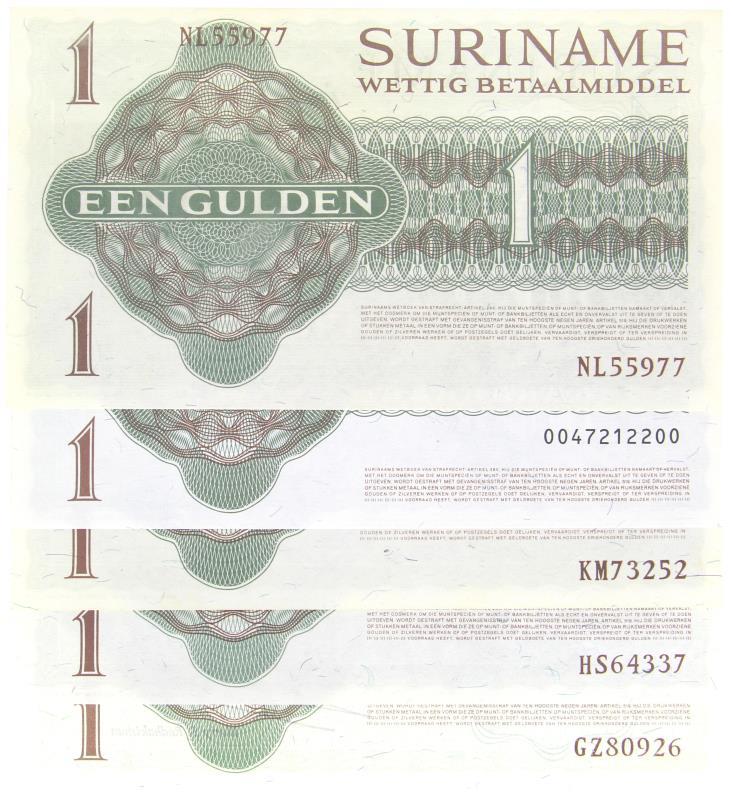 Suriname. 1 gulden. Banknotes. Type 1971-1984. - UNC.