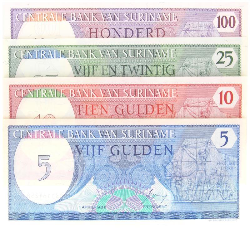 Suriname. 5-100 gulden. Banknotes. Type 1982-1985. - UNC.