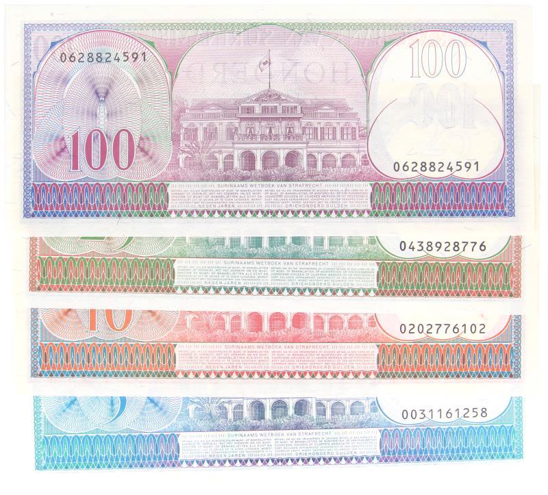Suriname. 5-100 gulden. Banknotes. Type 1982-1985. - UNC.