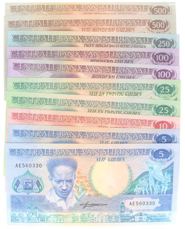 Suriname. 5-500 gulden. Banknotes. Type 1986-1988. - UNC.