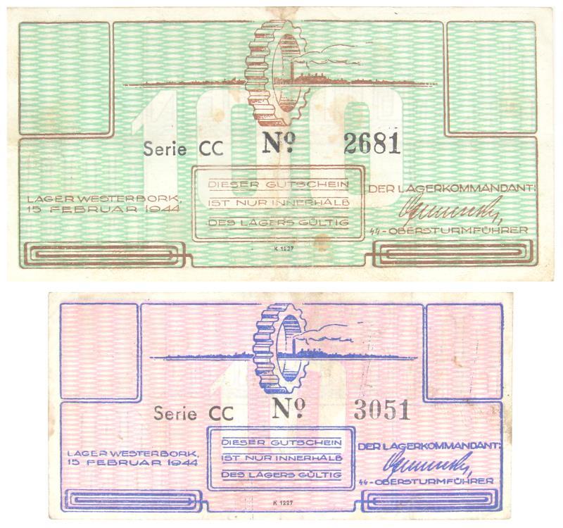 Nederland. 10 and 100 cent. Banknotes. Type 1944. Lager Westerbork - Very Fine.