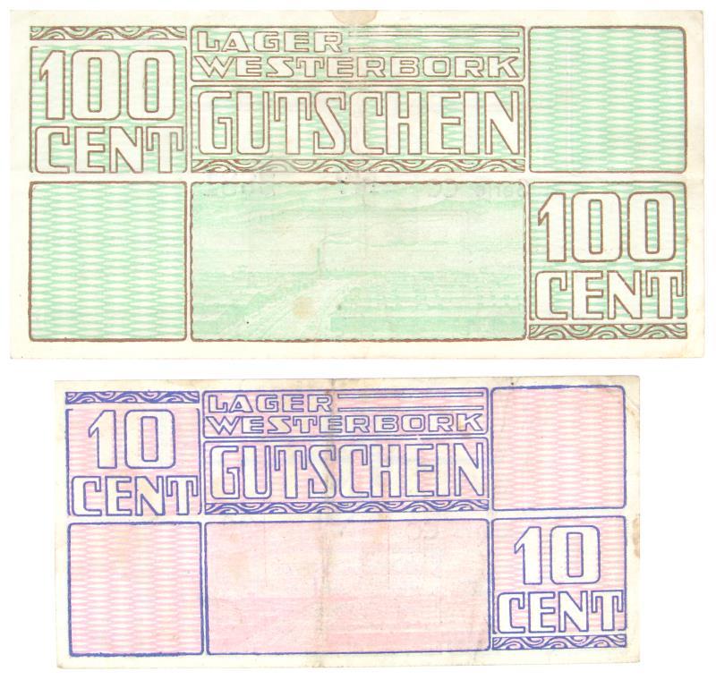 Nederland. 10 and 100 cent. Banknotes. Type 1944. Lager Westerbork - Very Fine.