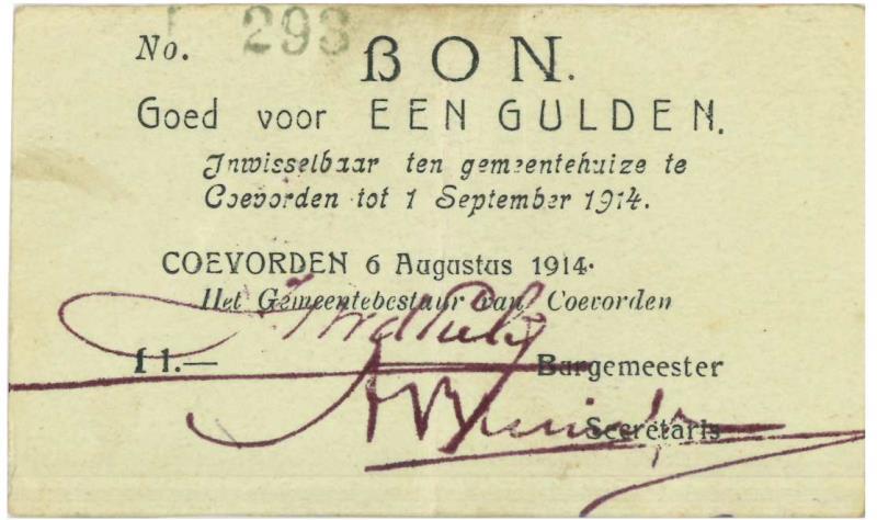 Nederland. 1 gulden. Bankbiljet. Type 1914. Coevorden - Very Fine.