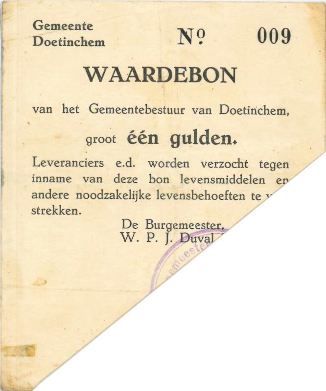 Nederland. 1 gulden. Waardebon. Type 1940. Doetinchem - Very Fine.