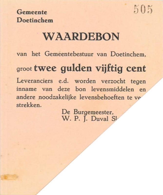 Nederland. 2½ gulden . Waardebon. Type 1940. Doetinchem - Extremely Fine.