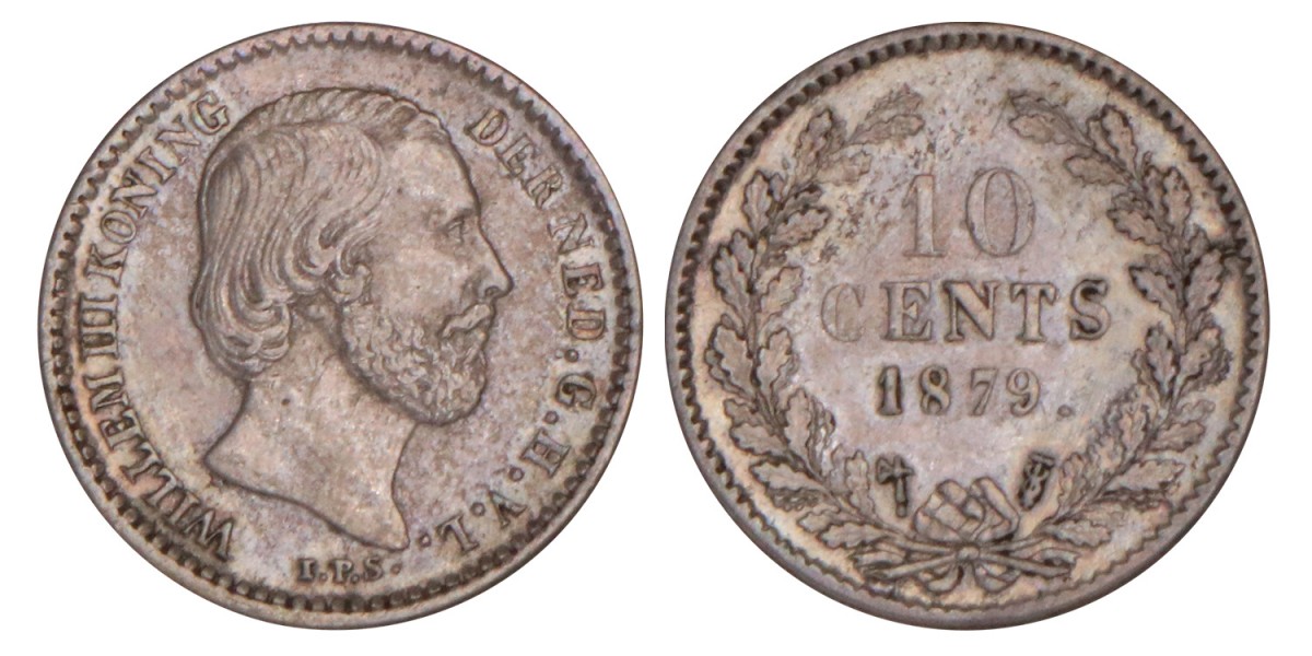10 Cent Willem III 1879. Zeer Fraai +.