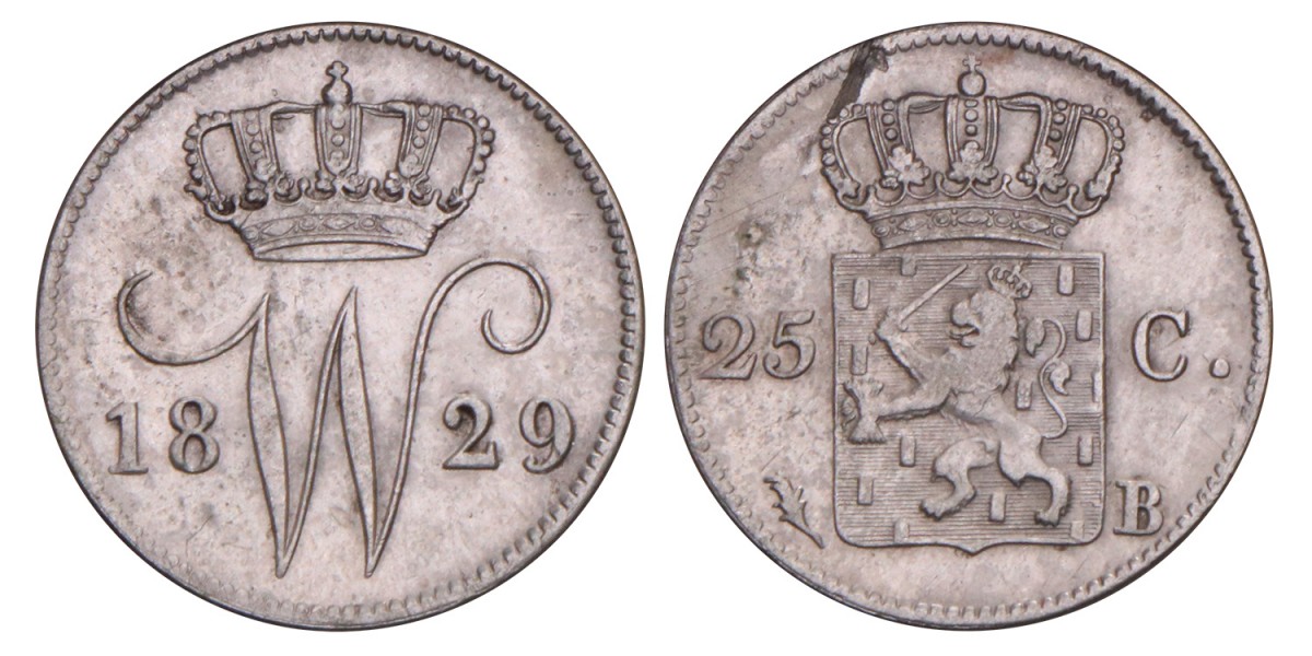 25 Cent Willem I 1829 B. Zeer Fraai -.