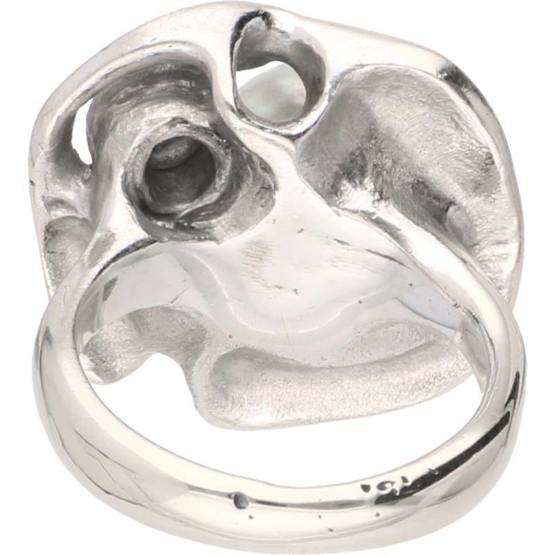 Design ring witgoud, ca. 0.13 ct. diamant en barok parel - 18 kt.