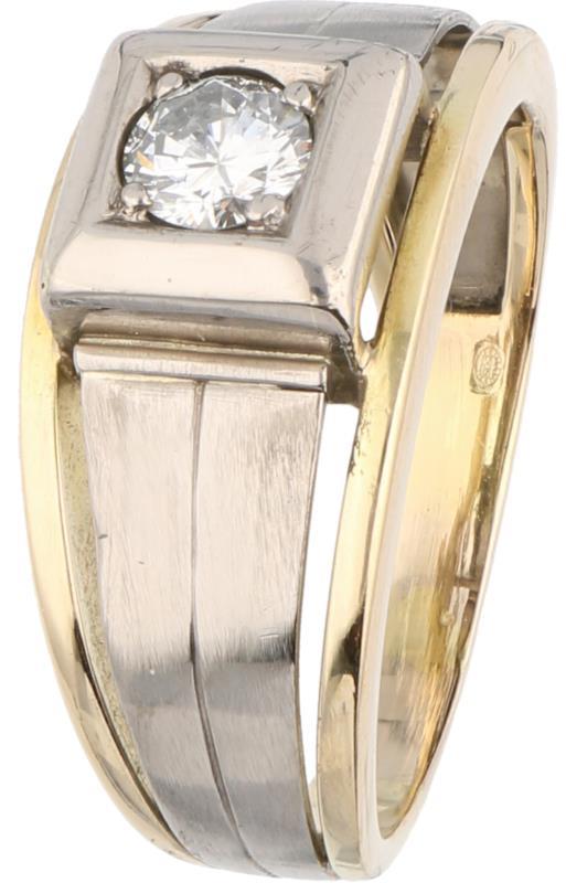 Zegelring bicolor goud, ca. 0.40 ct. diamant - 14 kt.