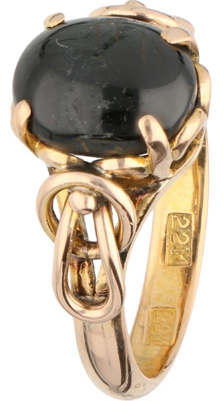 Solitair ring geelgoud, obsidiaan - 22 kt.