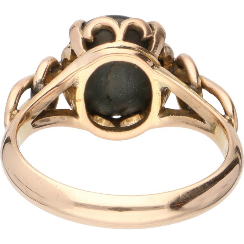 Solitair ring geelgoud, obsidiaan - 22 kt.