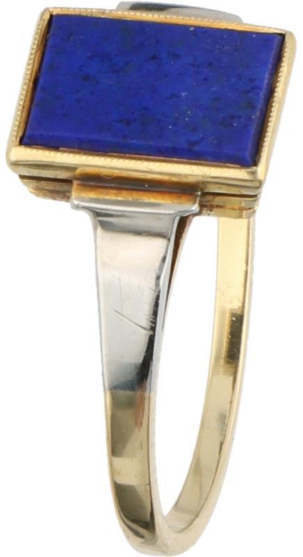 Zegelring bicolor goud, lapis lazuli - 18 kt.