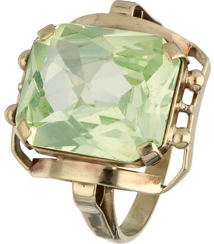 Solitair ring geelgoud, groene spinel - 14 kt.