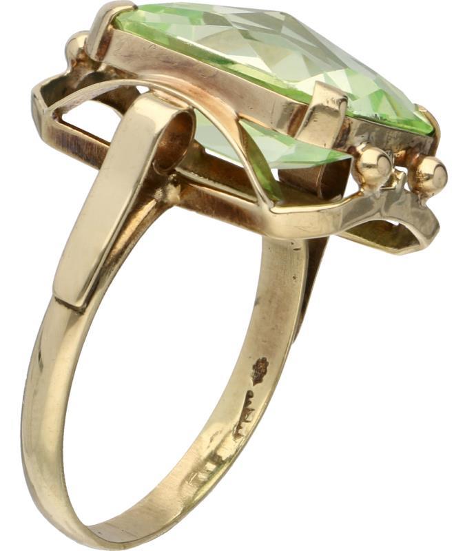 Solitair ring geelgoud, groene spinel - 14 kt.