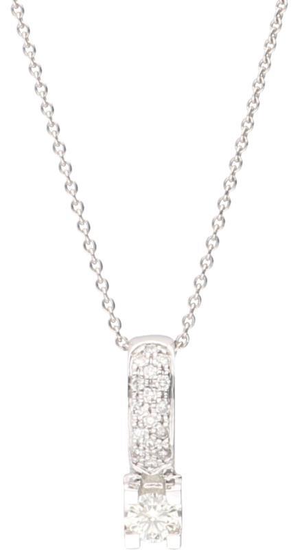 Collier met hanger witgoud, ca. 0.27 ct. diamant - 18 kt.