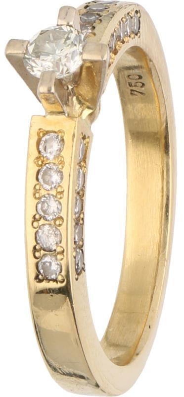 Shoulderring geelgoud, ca. 0.48 ct. diamant - 18 kt.