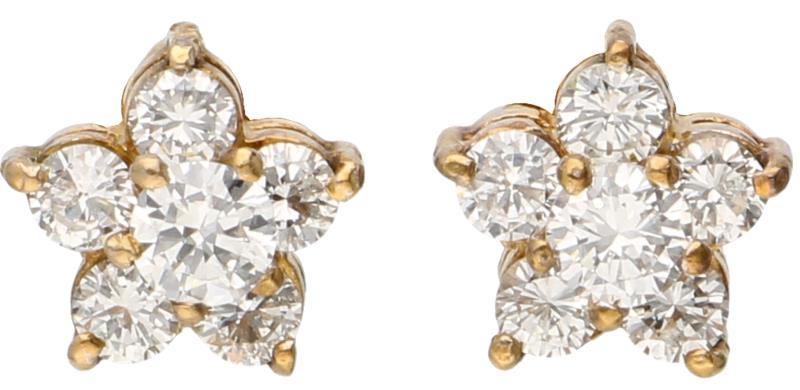Rozet oorbellen verguld zilver, ca. 0.72 ct. diamant.