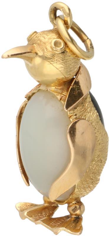 Hanger pinguin bicolor goud, onyx en chalcedoon - 18 kt.