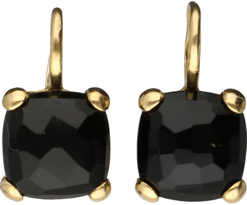 Oorbellen geelgoud, onyx - 18 kt.