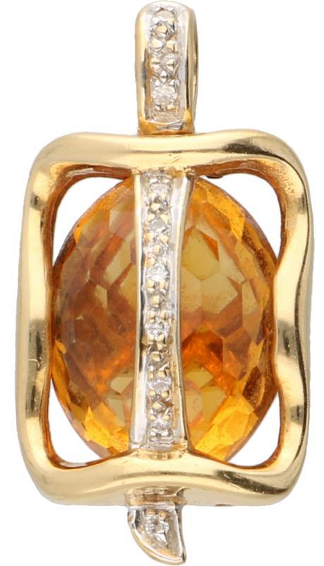 Hanger geelgoud, ca. 0.05 ct. diamant en citrien - 18 kt.