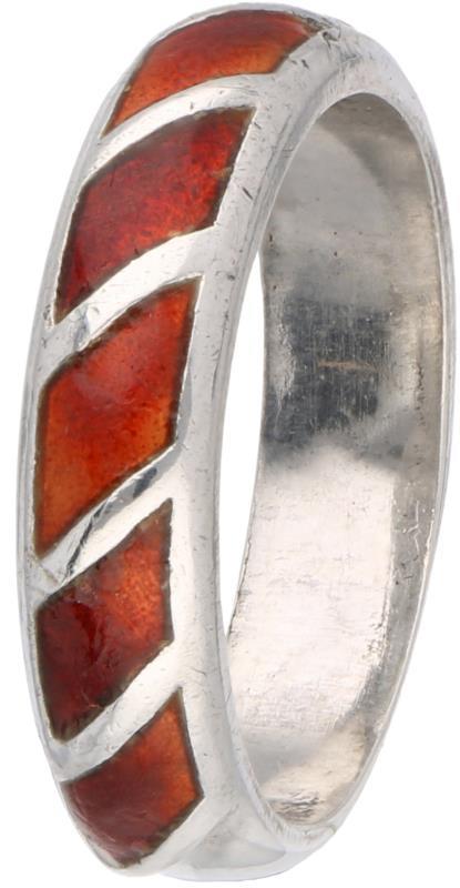 David Andersen Norway ring zilver, oranje/rode emaille - 925/1000.