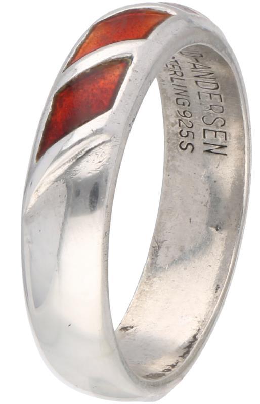 David Andersen Norway ring zilver, oranje/rode emaille - 925/1000.
