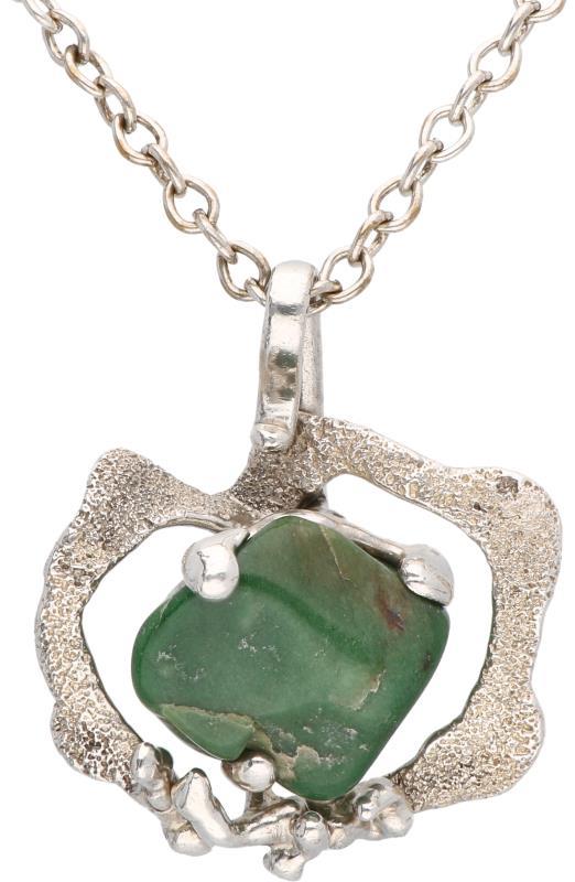 Deens design collier met hanger zilver, aventurijn - 925/1000.