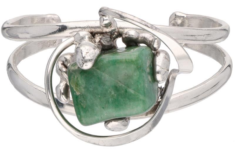 Deense design bangle armband zilver, aventurijn - 925/1000.