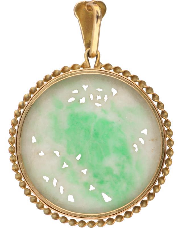 Hanger geelgoud, gesneden jade - 14 kt.