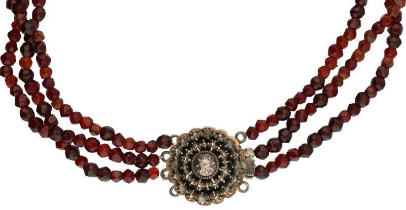 Collier, diamant en granaat - 925/1000.