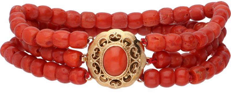 Armband met een geelgouden sluiting, bloedkoraal - 14 kt.