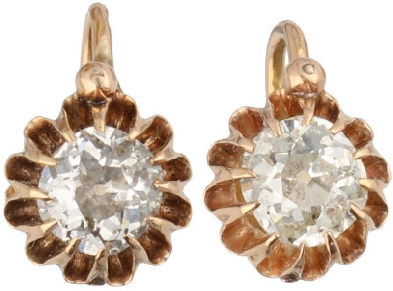 Oorbellen roségoud, ca. 1.30 ct. diamant - 14 kt.