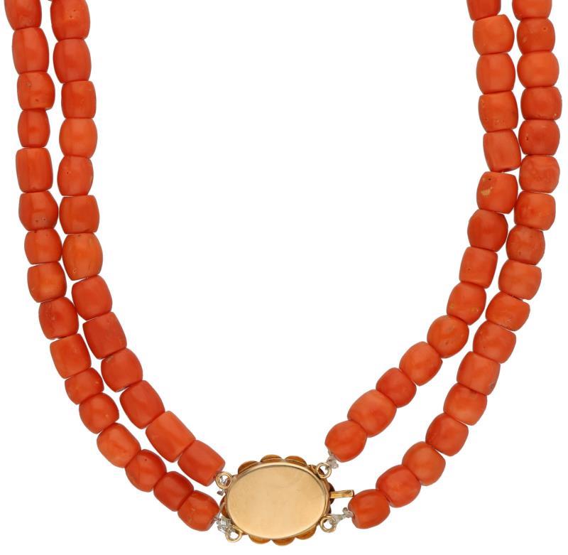 Collier met een geelgouden sluiting, bloedkoraal - 14 kt.