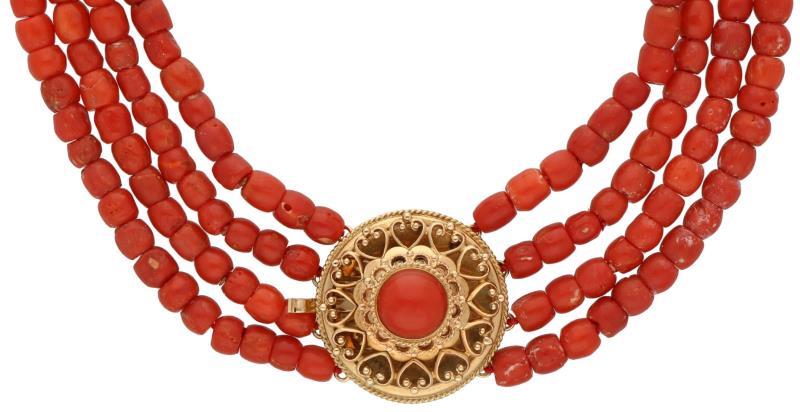 Collier met een geelgouden sluiting, bloedkoraal - 14 kt.