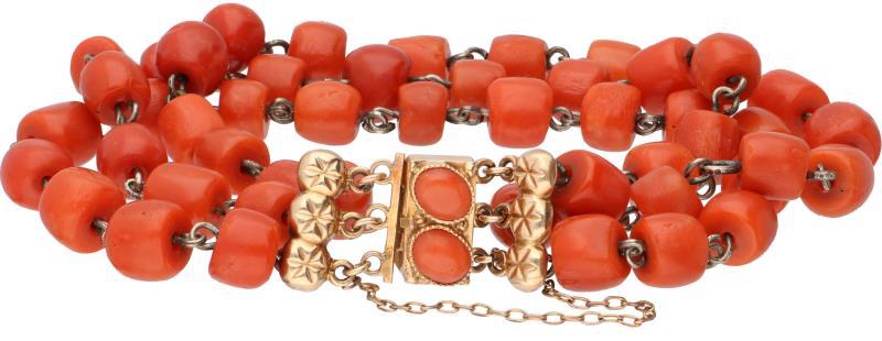 Armband met een roségouden sluiting, bloedkoraal - 14 kt.