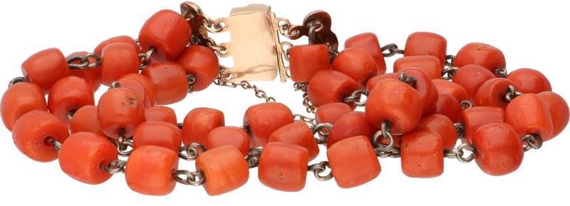 Armband met een roségouden sluiting, bloedkoraal - 14 kt.
