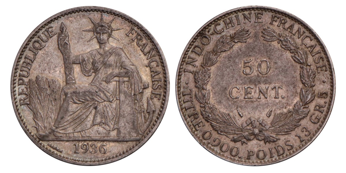 French Indochina. 50 Centimes. 1936.