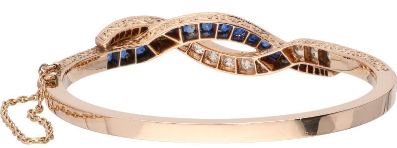 Slavenarmband roségoud, ca. 1.16 ct. diamant en saffier - 14 kt.