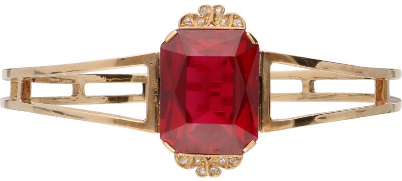 Slavenarmband roségoud, diamant en robijn - 14 kt.