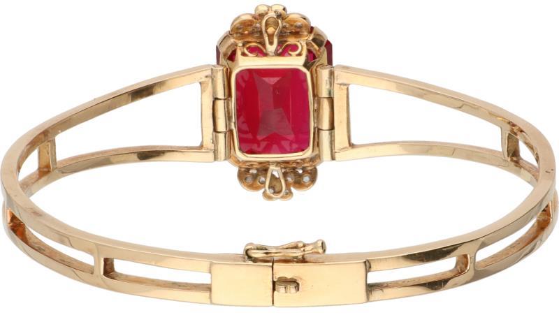 Slavenarmband roségoud, diamant en robijn - 14 kt.
