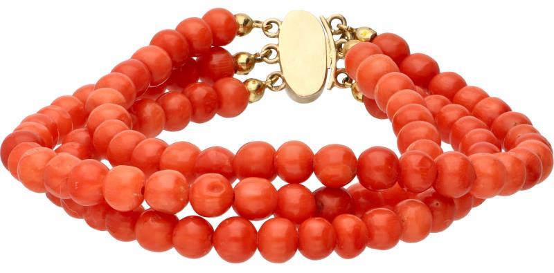 Armband met een geelgouden sluiting, bloedkoraal - 14 kt.