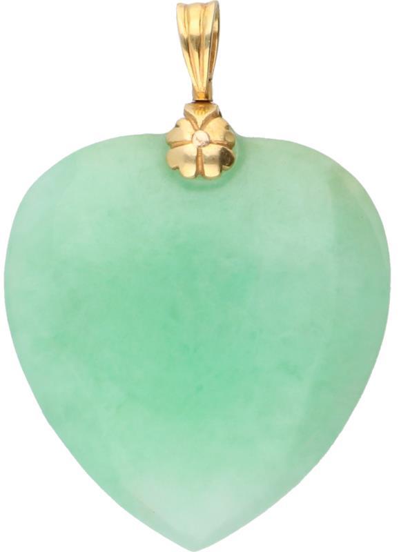 Hartvormige hanger geelgoud, jade - 18 kt.