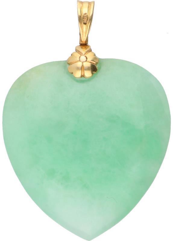 Hartvormige hanger geelgoud, jade - 18 kt.