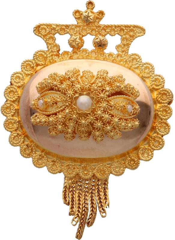 Broche bicolor goud, zaadparel - 14 kt.