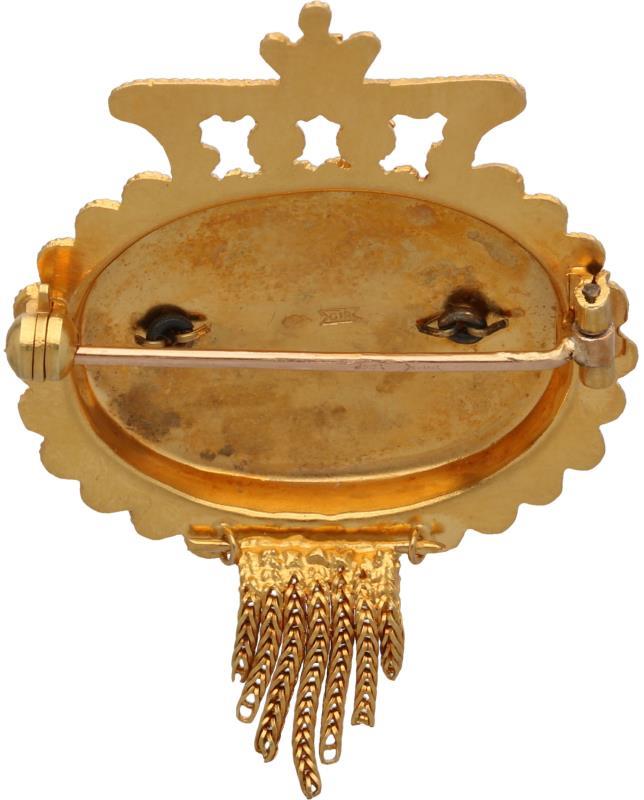 Broche bicolor goud, zaadparel - 14 kt.