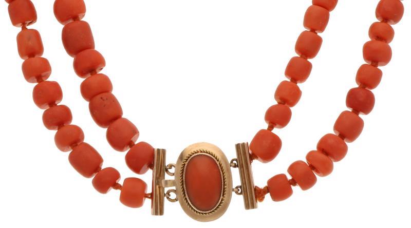 Collier met een roségouden sluiting, bloedkoraal - 14 kt.