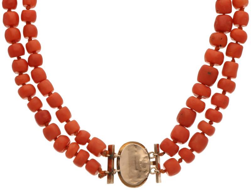 Collier met een roségouden sluiting, bloedkoraal - 14 kt.